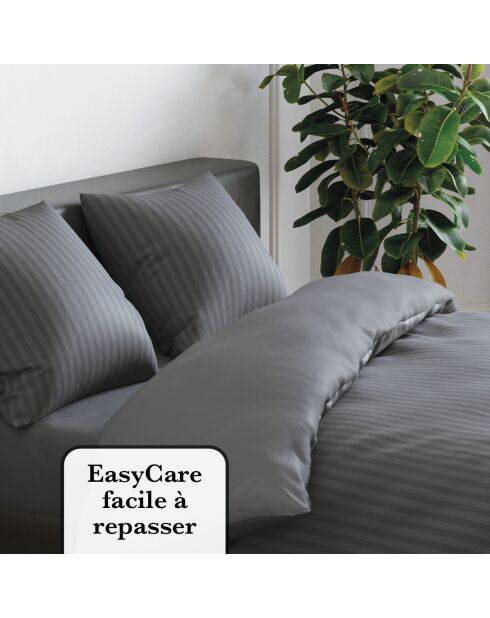 Taie d'oreiller satin de coton rayure tissé Jacquard gris foncé - 50x70 cm