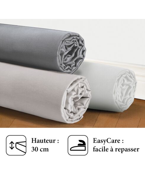 Drap-housse satin de coton uni blanc cassé