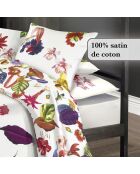 Drap-housse satin de coton uni blanc cassé