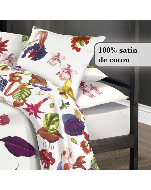 Drap-housse satin de coton uni blanc cassé