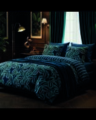 Piumino Calathea in raso di cotone con nappine blu scuro - 140x200 cm