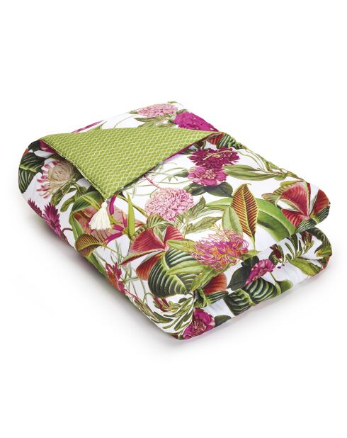 Trapunta con nappine super spesse in raso di cotone 100% — 140x200 cm: Garden green