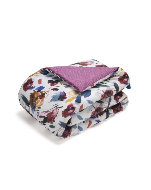 Trapunta con nappine in raso di cotone Arty flowers bianco - 140x200 cm