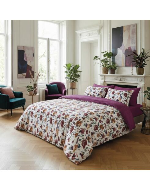 Trapunta con nappine in raso di cotone Arty flowers bianco - 140x200 cm