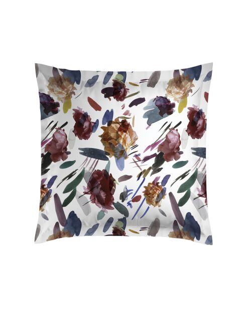 Kissenbezüge aus weißem Baumwollsatin mit 2 kunstvollen Blumen, 63 x 63 cm