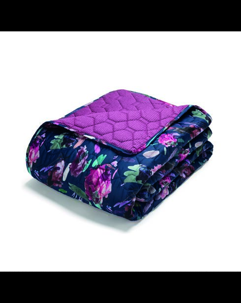 Copriletto Arty flowers in raso di cotone blu scuro - 220x250 cm