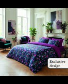 Copriletto Arty flowers in raso di cotone blu scuro - 220x250 cm