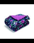 Trapunta con nappine in raso di cotone Arty flowers blu scuro - 140x200 cm