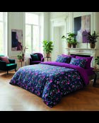 Trapunta con nappine in raso di cotone Arty flowers blu scuro - 140x200 cm