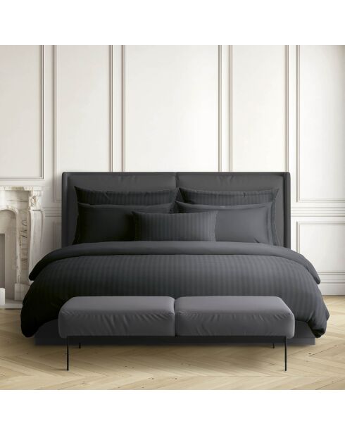 Funda de almohada de satén de algodón con rayas tejidas Dobby, color negro, 50 x 70 cm