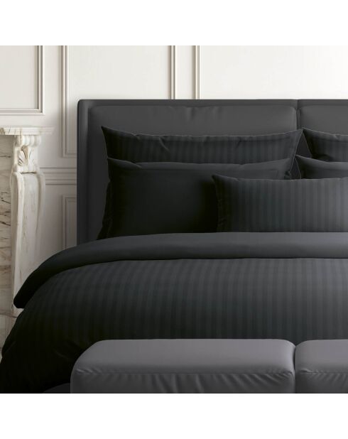 Funda de almohada de satén de algodón con rayas tejidas Dobby, color negro, 50 x 70 cm