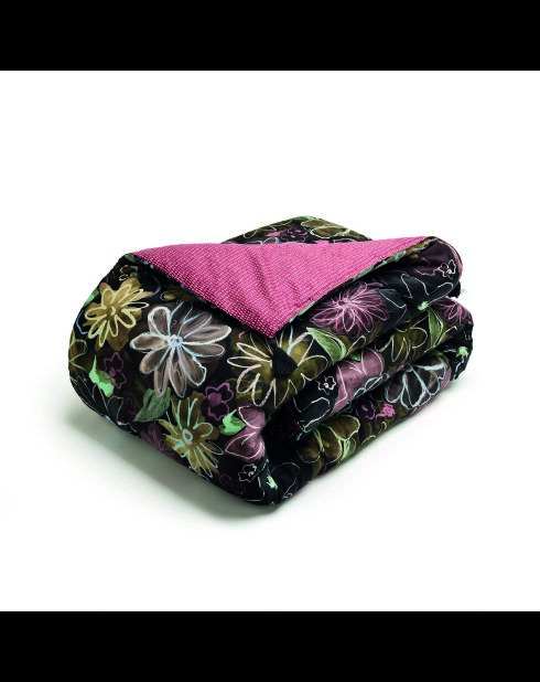 Trapunta con nappine in cotone satinato a fiori pastello Nero - 140x200 cm