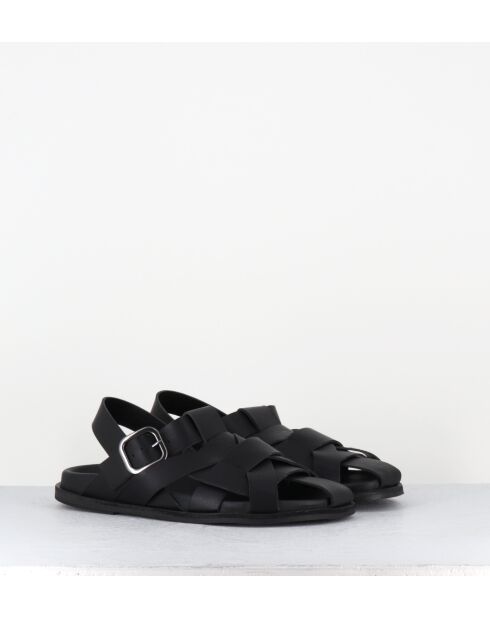 Halfgesloten sandalen van zwart leer