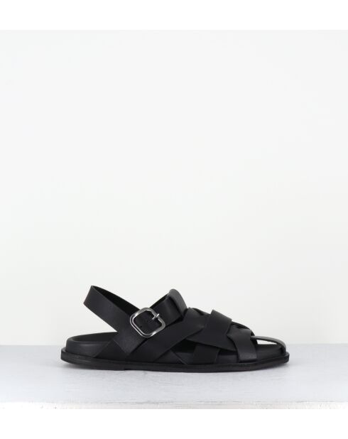 Halfgesloten sandalen van zwart leer