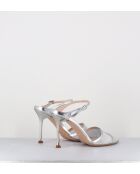 Sandalias de tacón alto de piel plateada tipo mules - Tacón de 10 cm