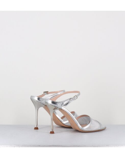 Sandalias de tacón alto de piel plateada tipo mules - Tacón de 10 cm