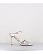 Sandalias de tacón alto de piel plateada tipo mules - Tacón de 10 cm
