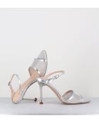 Sandalias de tacón alto de piel plateada tipo mules - Tacón de 10 cm