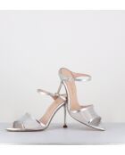 Sandalias de tacón alto de piel plateada tipo mules - Tacón de 10 cm