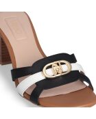 Sandales plates Sofi en cuir noir et blanc