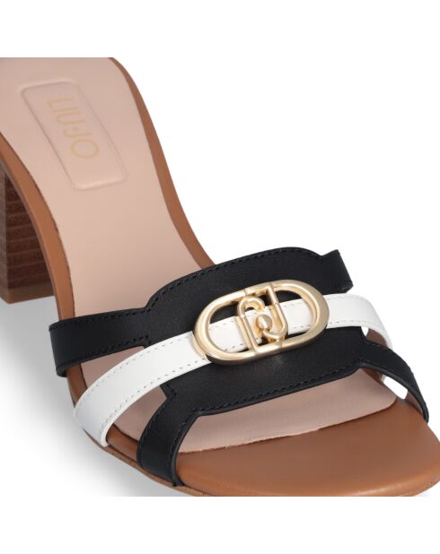 Sandales plates Sofi en cuir noir et blanc