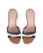 Sandales plates Sofi en cuir noir et blanc