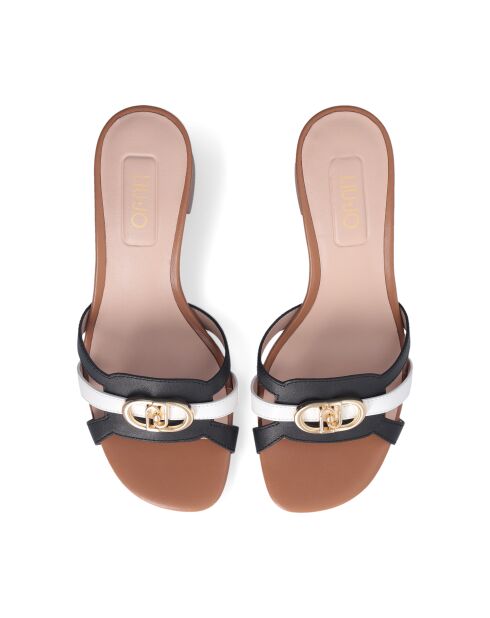 Sandales plates Sofi en cuir noir et blanc