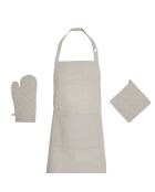 Set de delantal, guante de cocina y agarradera Chambray en color topo