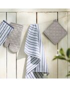 Set de delantal, guante de cocina y agarradera Chambray en color topo