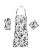Set de delantal, guante y agarradera Natur'elle, color blanco