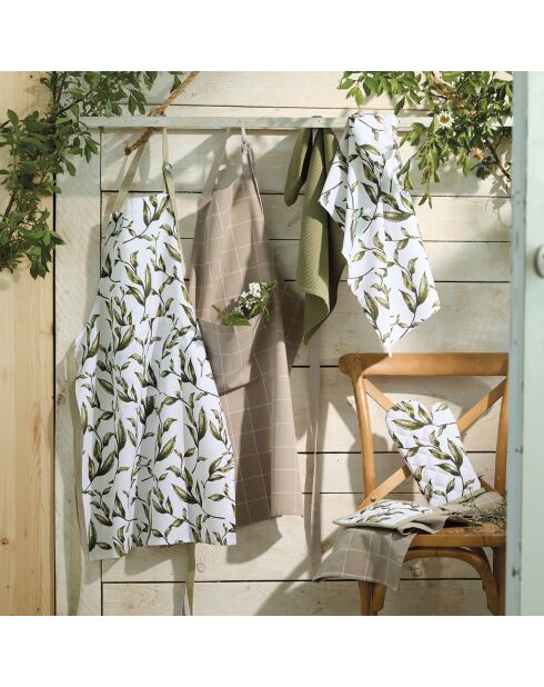 Set de delantal, guante y agarradera Natur'elle, color blanco