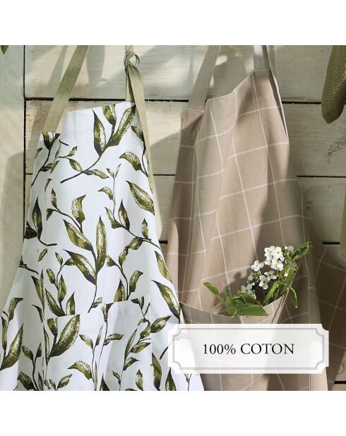 Set de delantal, guante y agarradera Natur'elle, color blanco