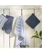 Set de delantal, guante de cocina y agarradera de cambray azul oscuro