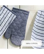 Set de delantal, guante de cocina y agarradera de cambray azul oscuro