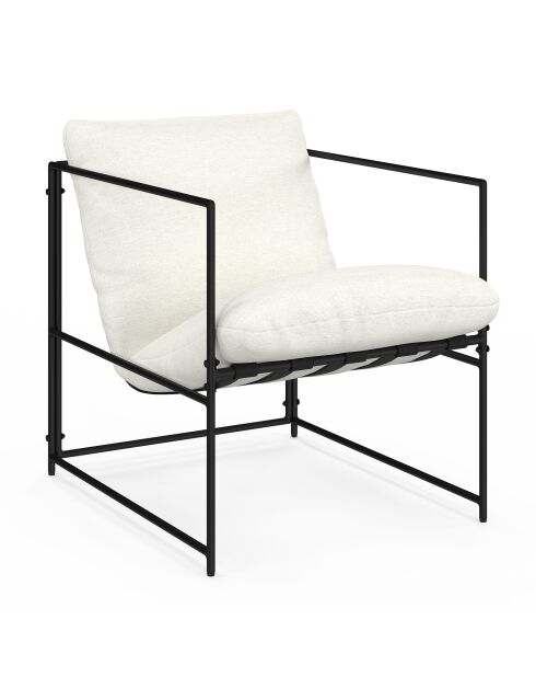 Fauteuil Penelope en tissu blanc et pieds métal noirs - 58x67x62 cm