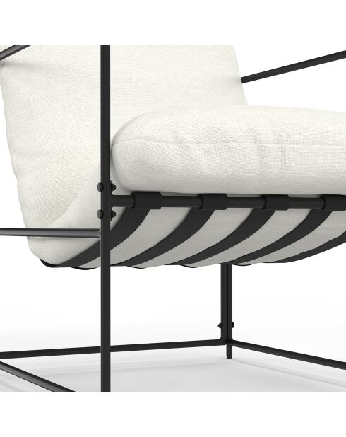 Fauteuil Penelope en tissu blanc et pieds métal noirs - 58x67x62 cm