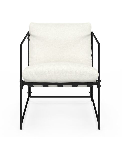 Fauteuil Penelope en tissu blanc et pieds métal noirs - 58x67x62 cm