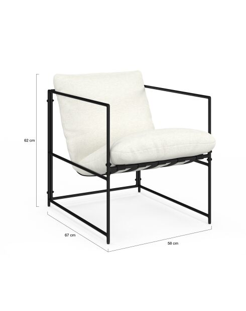 Fauteuil Penelope en tissu blanc et pieds métal noirs - 58x67x62 cm