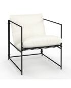 Fauteuil Penelope en tissu blanc et pieds métal noirs - 58x67x62 cm