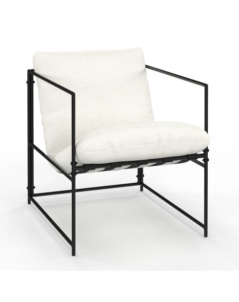 Fauteuil Penelope en tissu blanc et pieds métal noirs - 58x67x62 cm