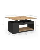 Table basse Elina relevable bois et noire - 100x50x42,5 cm