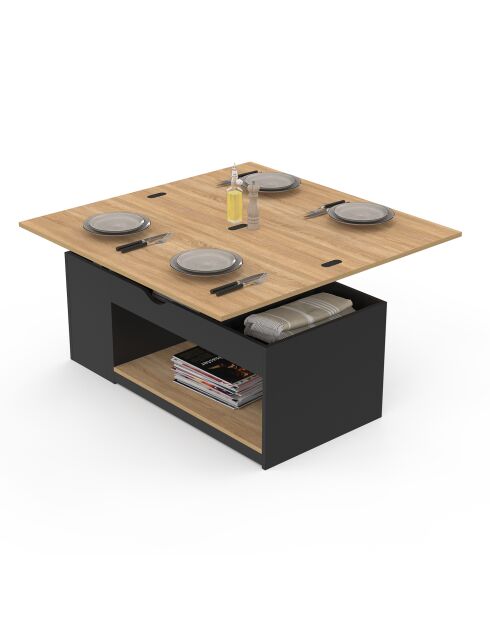 Table basse Elina relevable bois et noire - 100x50x42,5 cm