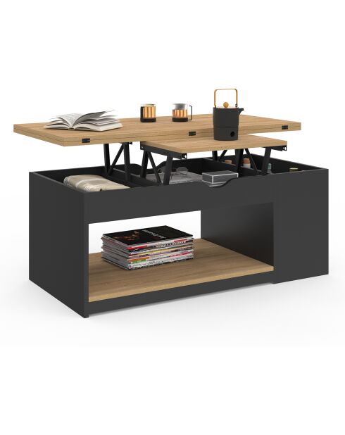 Hebebarer Couchtisch Elina aus Holz und Schwarz - 100x50x42,5 cm