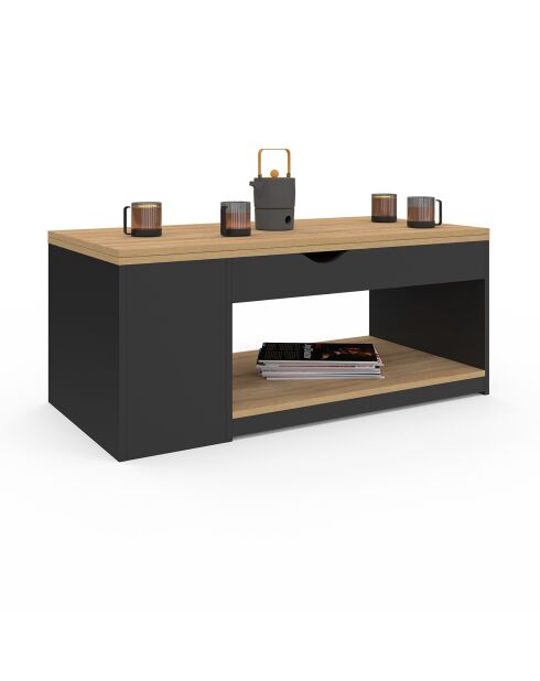 Hebebarer Couchtisch Elina aus Holz und Schwarz - 100x50x42,5 cm