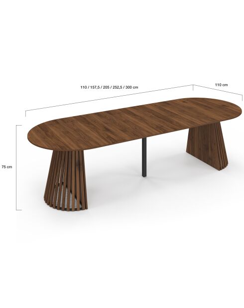 Camélia ronde uitschuifbare eettafel met walnooteffect - 300x110x75 cm