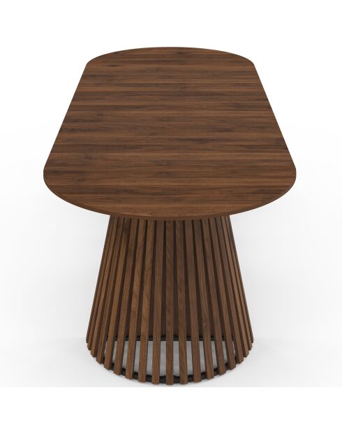 Table à manger ronde extensible Camélia effet noyer - 300x110x75 cm