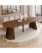 Table à manger ronde extensible Camélia effet noyer - 300x110x75 cm