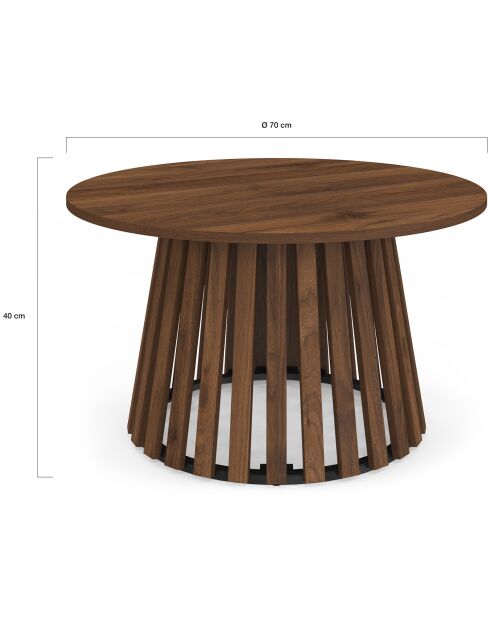 Runder Couchtisch Camélia mit Lattenbeinen in Nussbaumoptik - 70x70x40 cm