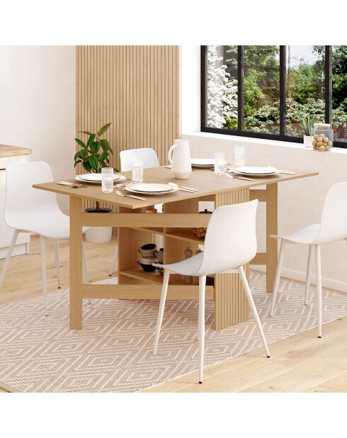 Table à manger dépliable Faustine avec rangement intégré bois et lattes - 150x80x75 cm