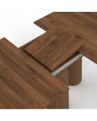 Table à manger extensible Albane avec 3 pieds pylône effet noyer - 200x90x75 cm